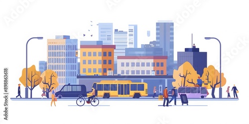 Cityscape with Bus Stop Illustration