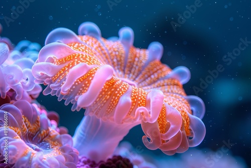 Anemone under the sea, coral anemone underwater in ocean sea.