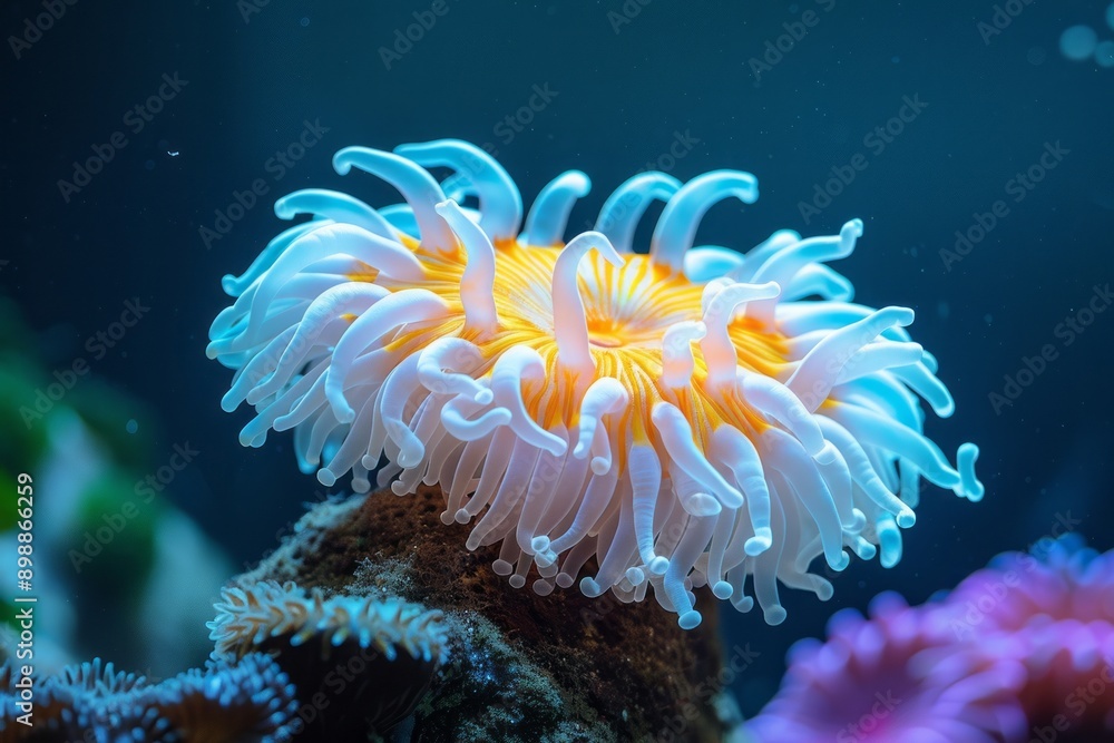 Anemone under the sea, coral anemone underwater in ocean sea. Anemone under the sea, coral anemone underwater in ocean sea.
