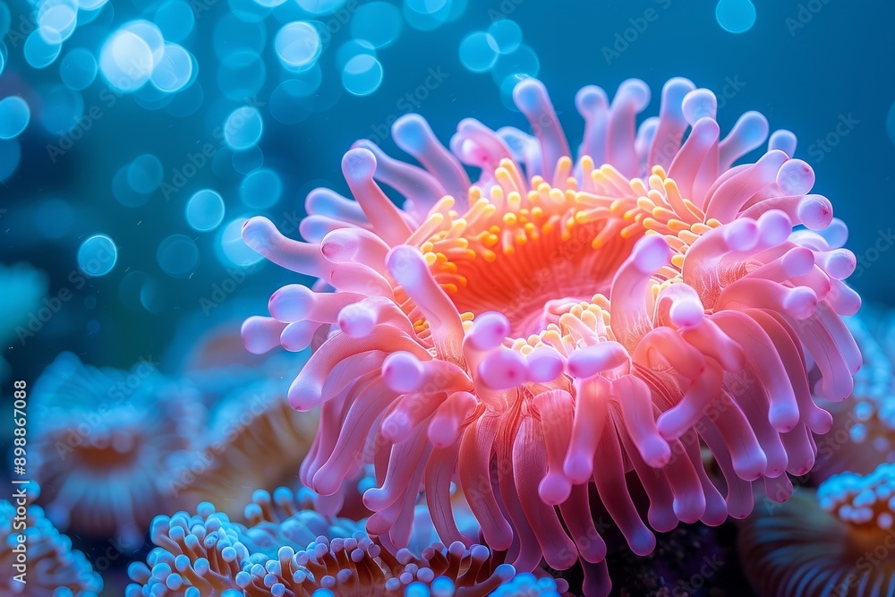 Anemone under the sea, coral anemone underwater in ocean sea. Anemone under the sea, coral anemone underwater in ocean sea.