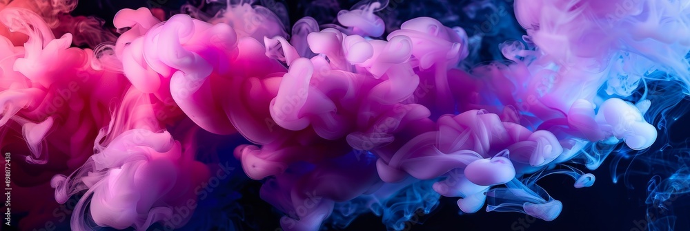 Fototapeta premium Abstract pink and purple smoke on a black background, a colorful cloud of ink in liquid in the style of water