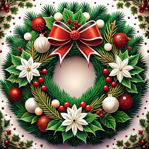 christmas wreath with holly berries and ribbon © Nataliya Selyutina