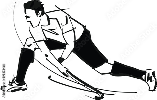 hand-drawn vector sketch field hockey player

