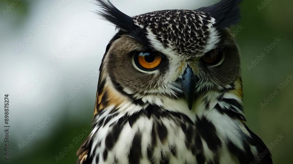 close up of a barn owl. The background blurs, emphasizing the owl's serious expression. close up of a barn owl. The background blurs, emphasizing the owl's serious expression.