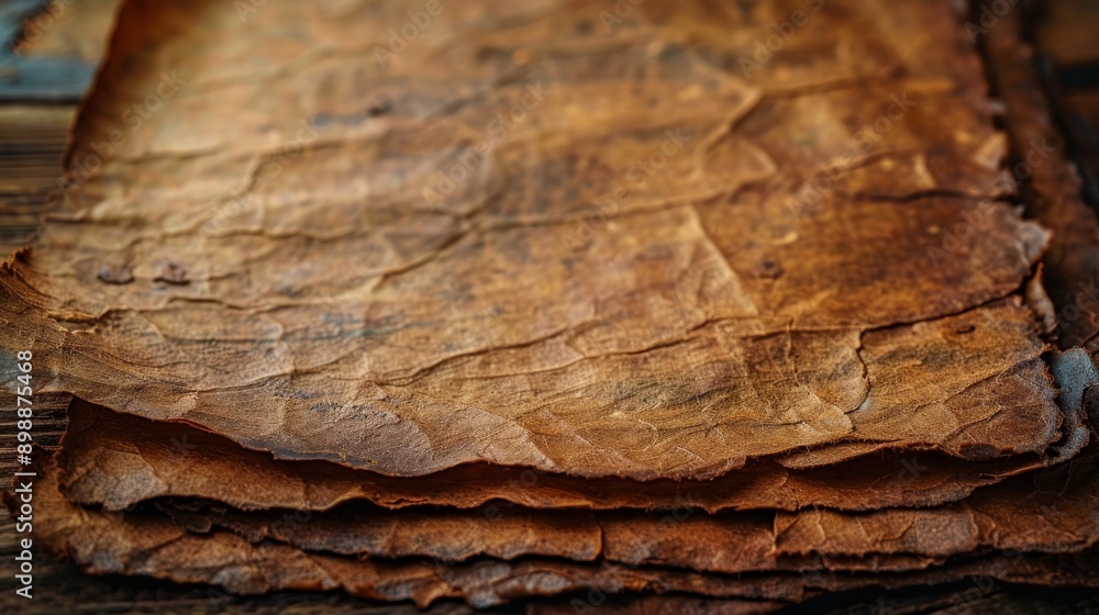Neatly arranged stack of old parchment papers. Exuding history and nostalgia with rough surfaces and warm brown tones Neatly arranged stack of old parchment papers. Exuding history and nostalgia with rough surfaces and warm brown tones