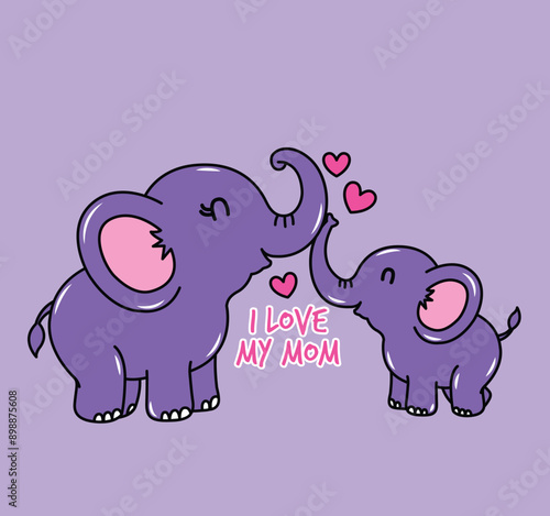 Canvas Print illustration elephants mother and son