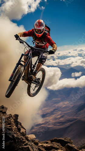 High Flying: A Mountain Biker’s Daredevil Stunt Against the Backdrop of Rugged Wilderness © Matilda