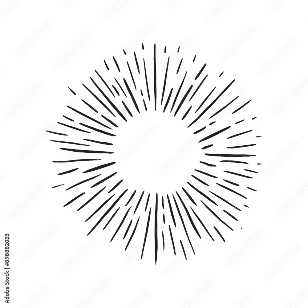 Fototapeta premium Linear drawing of rays of the sun in vintage style. Symbol of the sunburst. Vector illustration in retro style. Sunburst on white background. Retro rays in retro vintage hand drawn style. 