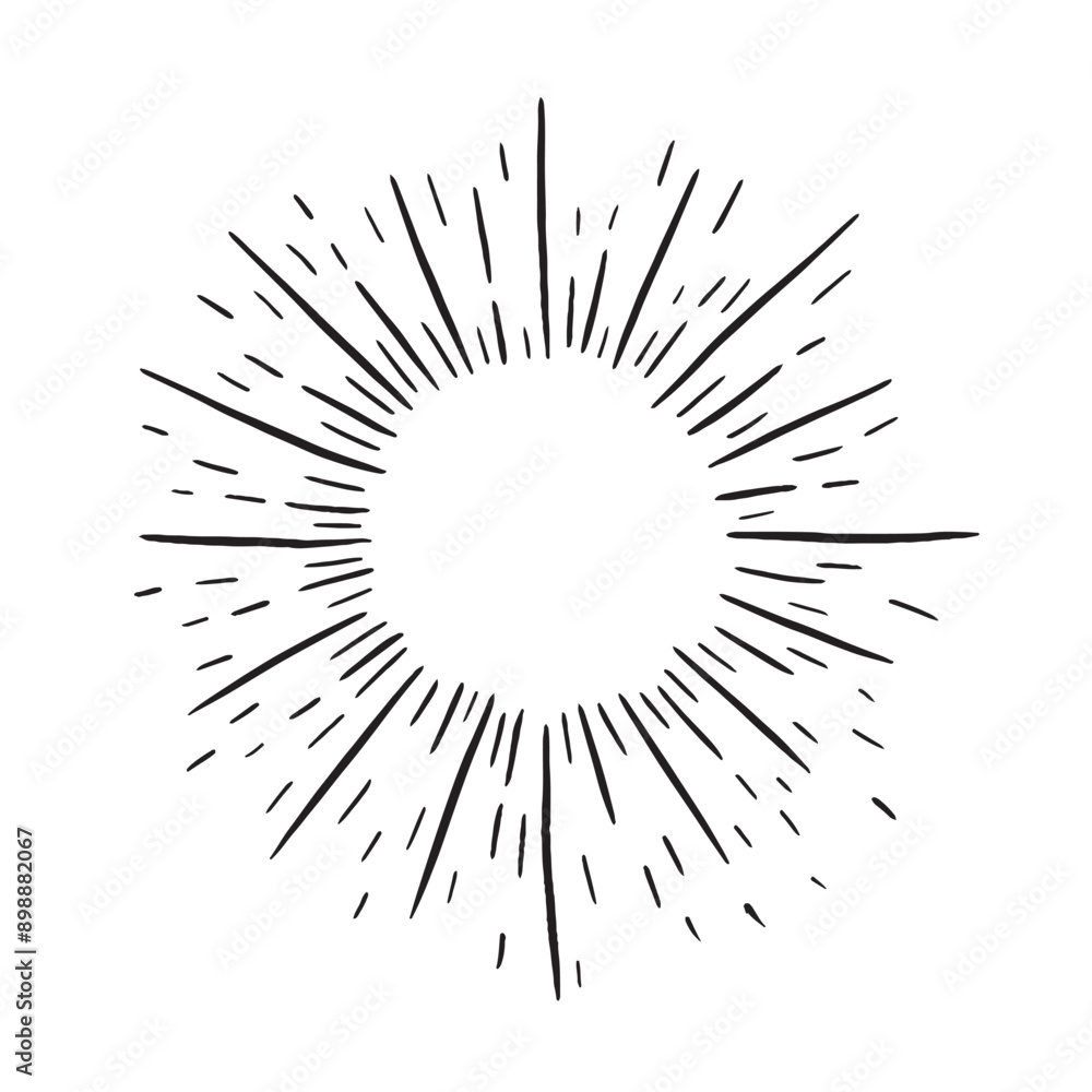 Linear drawing of rays of the sun in vintage style. Symbol of the sunburst. Vector illustration in retro style. Sunburst on white background. Retro rays in retro vintage hand drawn style. Linear drawing of rays of the sun in vintage style. Symbol of the sunburst. Vector illustration in retro style. Sunburst on white background. Retro rays in retro vintage hand drawn style.