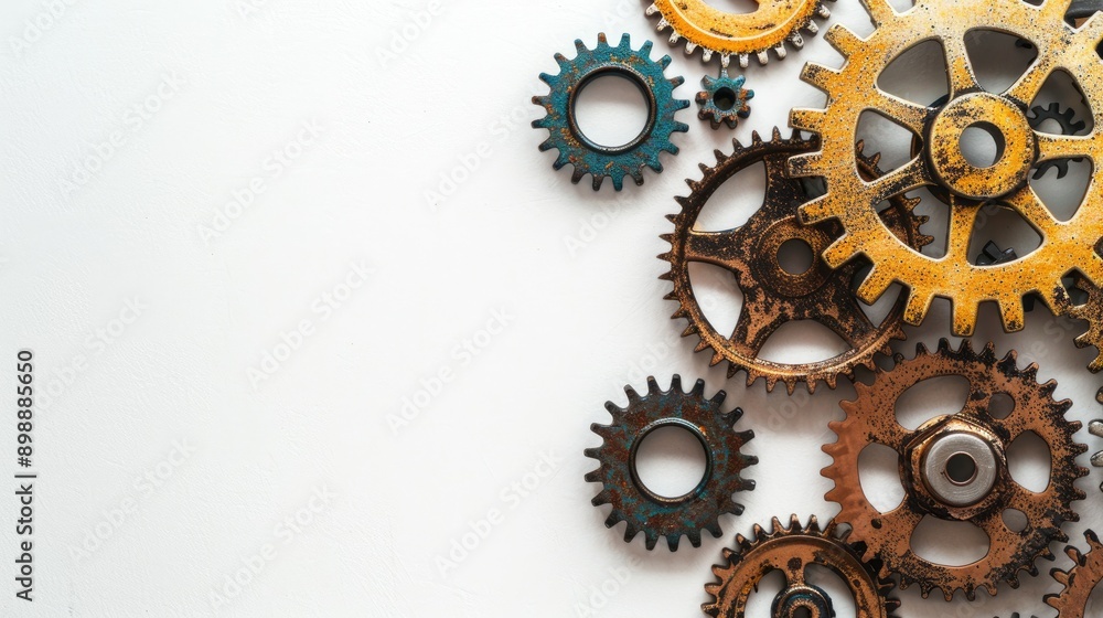 Closeup top view of gear wheel on white background with space for text Closeup top view of gear wheel on white background with space for text