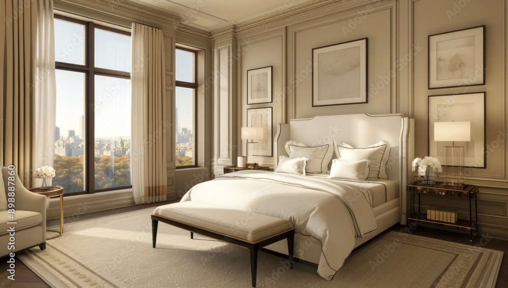 Fototapeta premium Luxury Bedroom with City View
