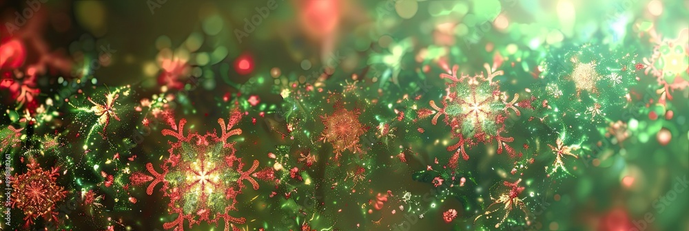 Abstract Christmas background with red and green fractal snowflakes Abstract Christmas background with red and green fractal snowflakes