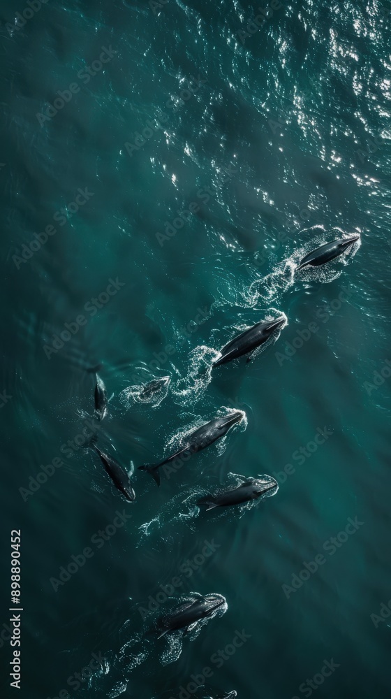Fototapeta premium Aerial View of Gray Whale Migration in Vast Ocean