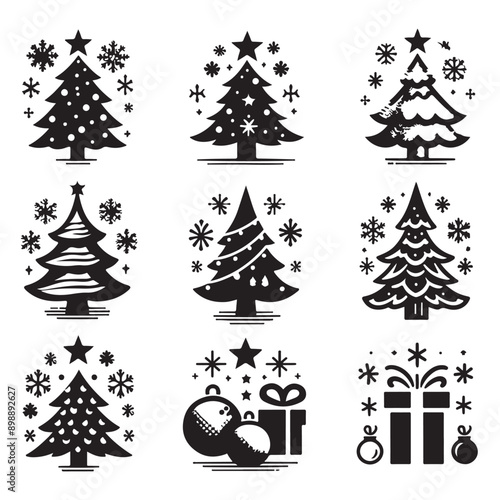 Christmas tree icon set. Vector illustration of pine silhouette