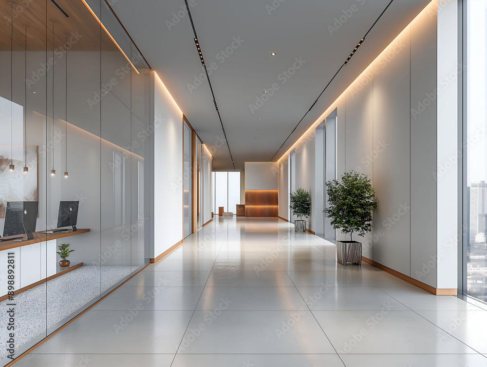 Fototapeta premium Interior of contempotary modern office. Minimalistic corporate design.