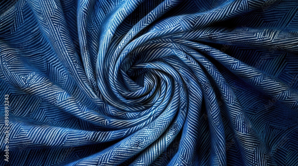 Circular blue denim fabric spiral and swirl on twisted background Circular blue denim fabric spiral and swirl on twisted background