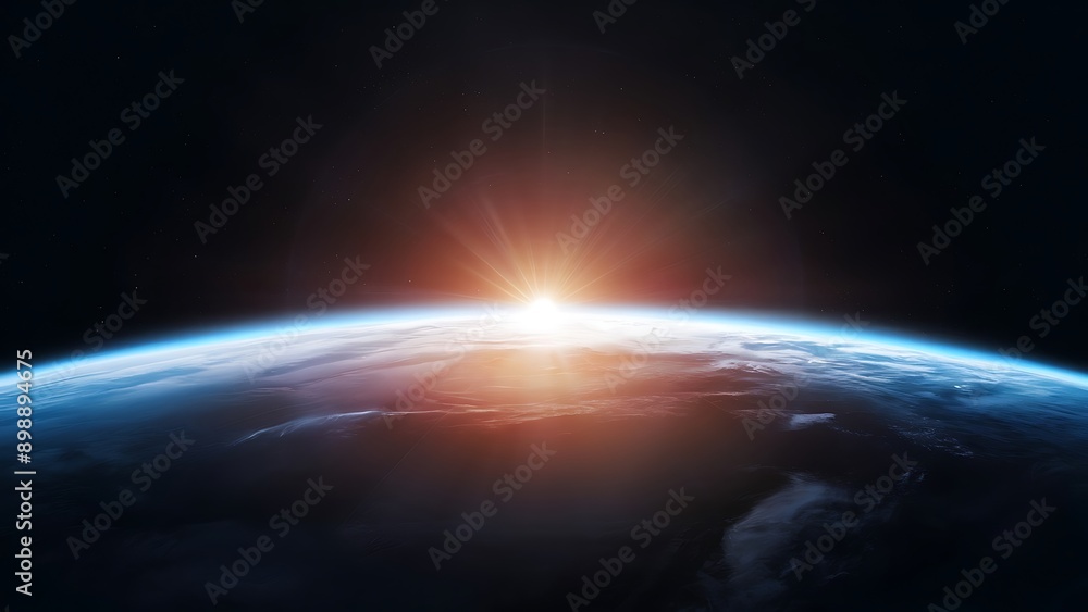 blue sunrise, view of Earth from space, photo background