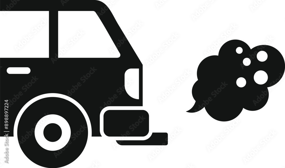 Black and white icon of a minivan emitting exhaust fumes, symbolizing air pollution