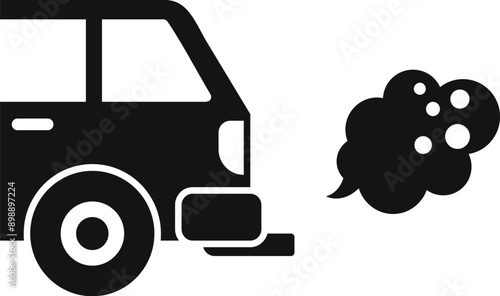 Black and white icon of a minivan emitting exhaust fumes, symbolizing air pollution