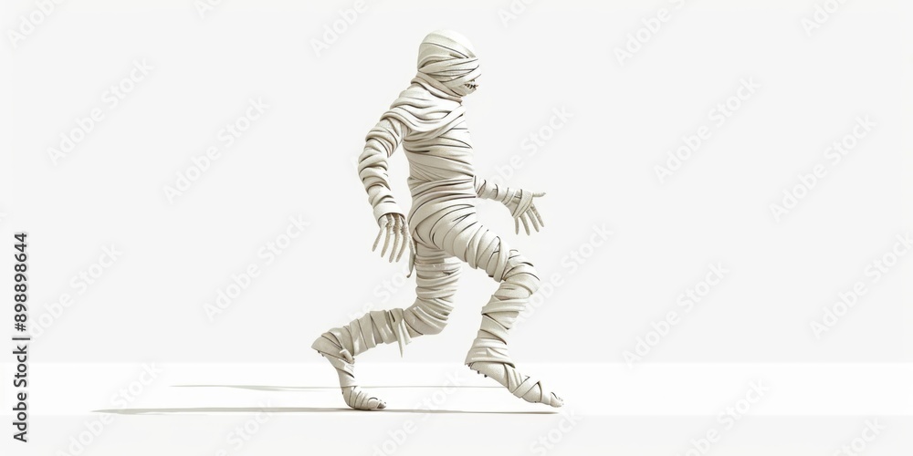 A person wearing a mummy costume walks on the street, perfect for Halloween or Egypt-themed events A person wearing a mummy costume walks on the street, perfect for Halloween or Egypt-themed events