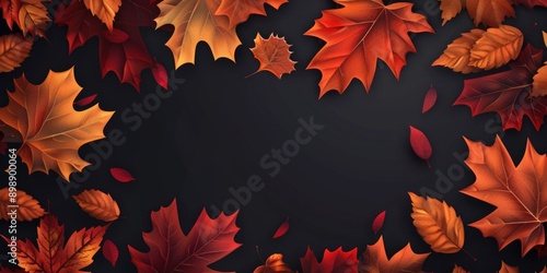 A picture of autumn leaves in shades of red and orange against a black background © Fotograf