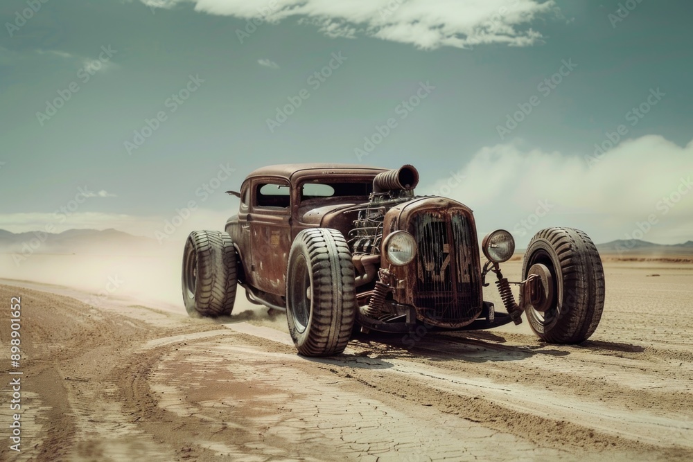 Rusty car driving down a dirt road Rusty car driving down a dirt road