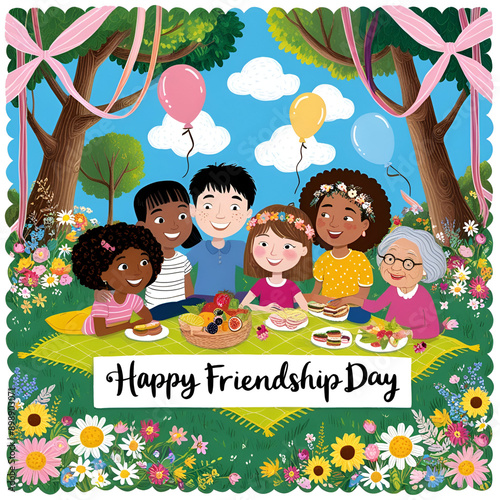 friends enjoying party with friends on happy friendship day 
friendship day card
friends forever