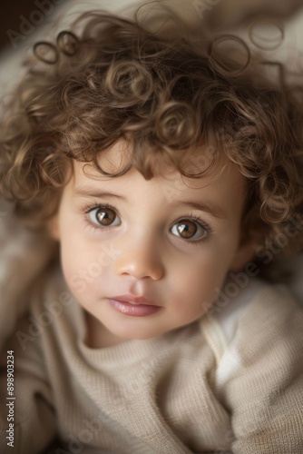 Photorealistic beautiful one and a half year old child portrait Generative AI