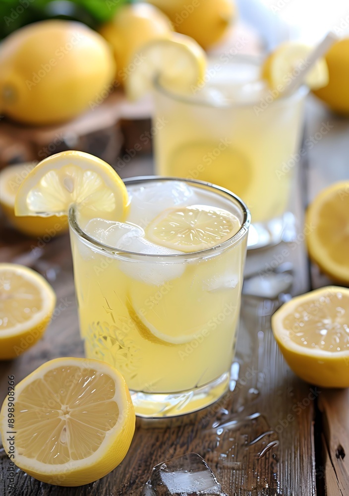 Refreshing Summer Drink with Lemon Slices and Ice Refreshing Summer Drink with Lemon Slices and Ice