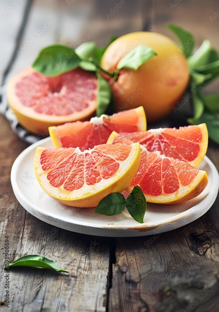 Fresh Grapefruit Slices on a White Plate Fresh Grapefruit Slices on a White Plate