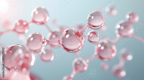 Molecular depiction of hyaluronic acid interacting with NAG and amino acids, skincare synergy, scientific innovation