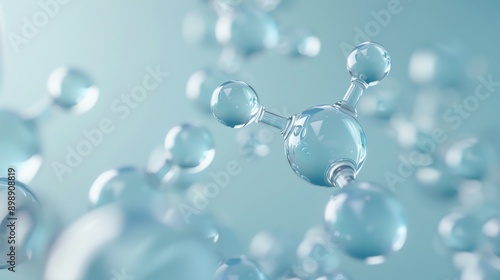 Molecular depiction of hyaluronic acid interacting with NAG and amino acids, skincare synergy, scientific innovation
