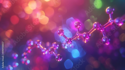Chemical structure of hyaluronic acid, NAG, and amino acids on a holographic display, skincare research, scientific analysis