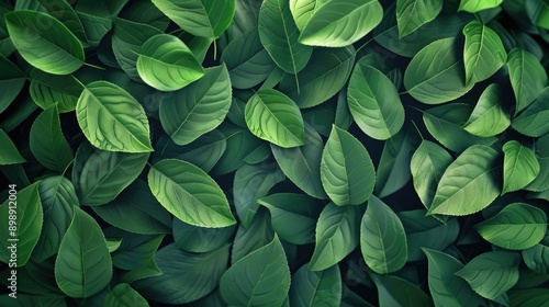 A cluster of green leaves stacked on top of each other, great for nature and environmental background images © Fotograf