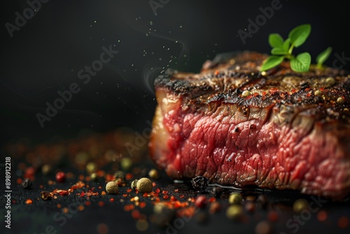 Dry-aged beef steak seasoned with herbs with spices  Generative AI photo