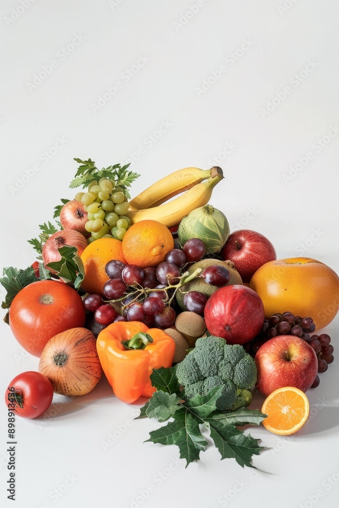 Delicious Natural Bio vegetables and fruits on a white background Generative AI Delicious Natural Bio vegetables and fruits on a white background Generative AI