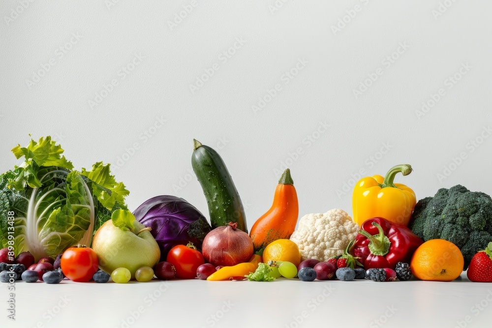 Delicious Natural Bio vegetables and fruits on a white background Generative AI Delicious Natural Bio vegetables and fruits on a white background Generative AI