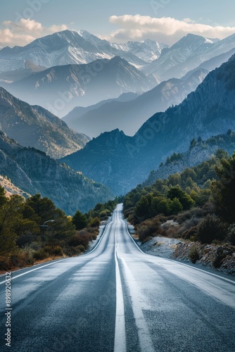 empty roadeserted road with mountains in the distance Generative AI
