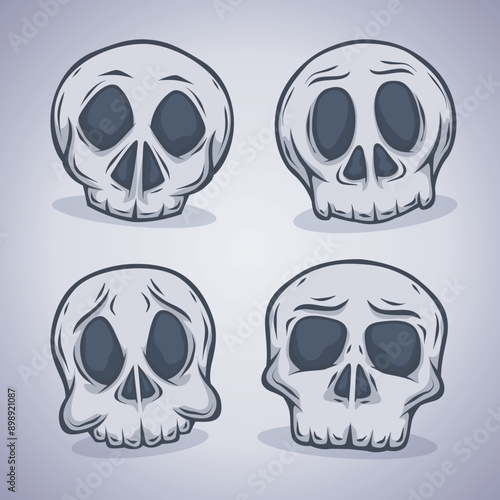 cute cartoon style illustrated skulls for designers