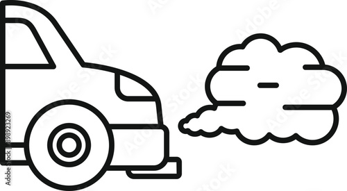 Line drawing of a car emitting polluting fumes, raising awareness about environmental issues
