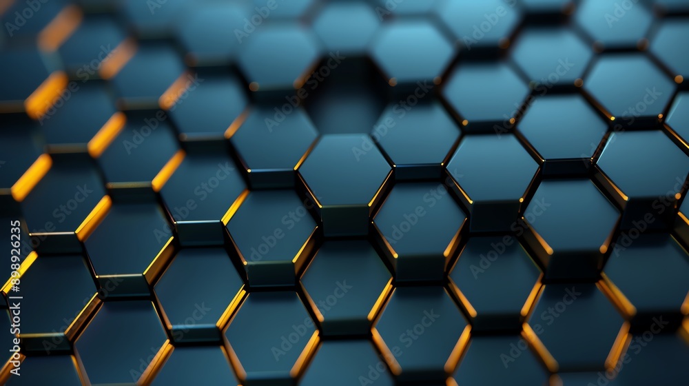 Abstract dark blue hexagonal pattern with glowing edges. Abstract dark blue hexagonal pattern with glowing edges.
