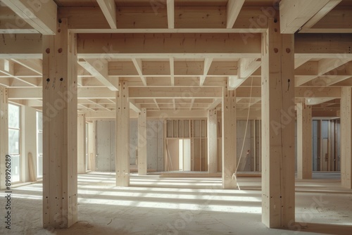 A room under construction with exposed wooden beams © Fotograf