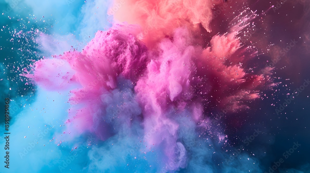 Fototapeta premium Colored powder explosion. Abstract closeup dust on back