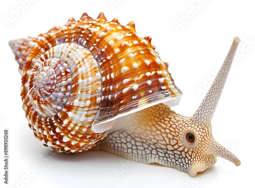 Close-up of a snail on a white background