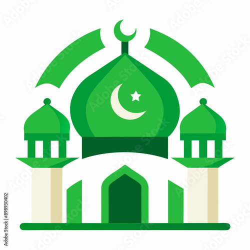 Trendy Green Mosque Dome Icon Top Islamic Ramadan Vector Illustration photo