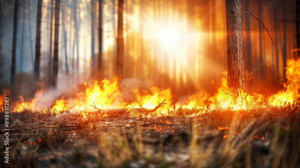 Forest fire. Selective focus background and copy space Forest fire. Selective focus background and copy space