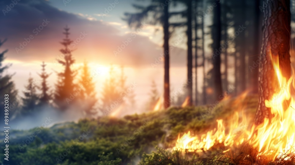 Forest fire. Selective focus background and copy space Forest fire. Selective focus background and copy space