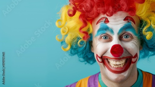 Bright clown. Selective focus background and copy space