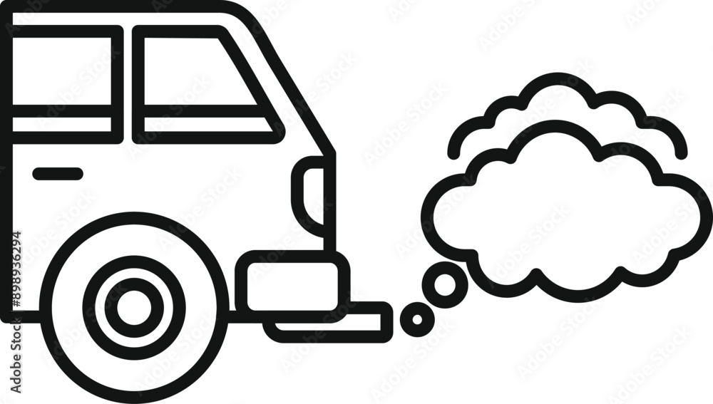 Line drawing of an old car emitting polluting fumes, perfect for an illustration about environmental issues Line drawing of an old car emitting polluting fumes, perfect for an illustration about environmental issues