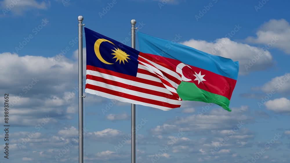 Azerbaijan and Malaysia flags flying together, video concept of the relationship, two country cooperation concept Azerbaijan and Malaysia flags flying together, video concept of the relationship, two country cooperation concept